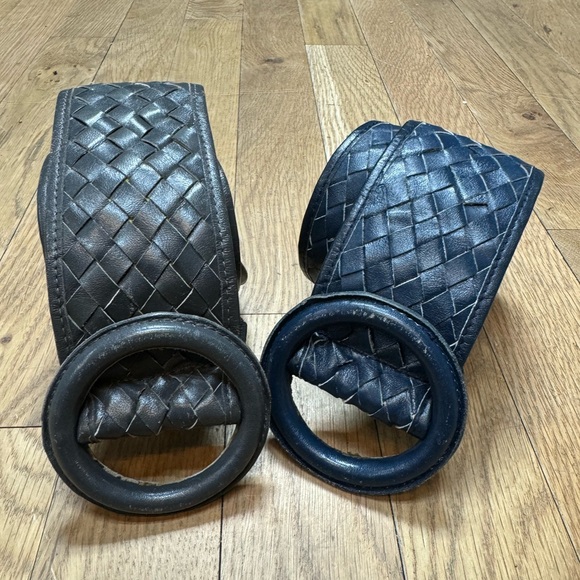 Christian Dior 28” Leather Belts  Woven Circle Buckle Belts Black & Charcoal - Picture 1 of 7